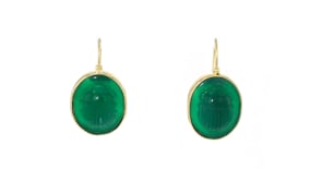 Italian Tagliamonte Green Agate Scarab Drop Earrings in 18kt Gold Over Sterling