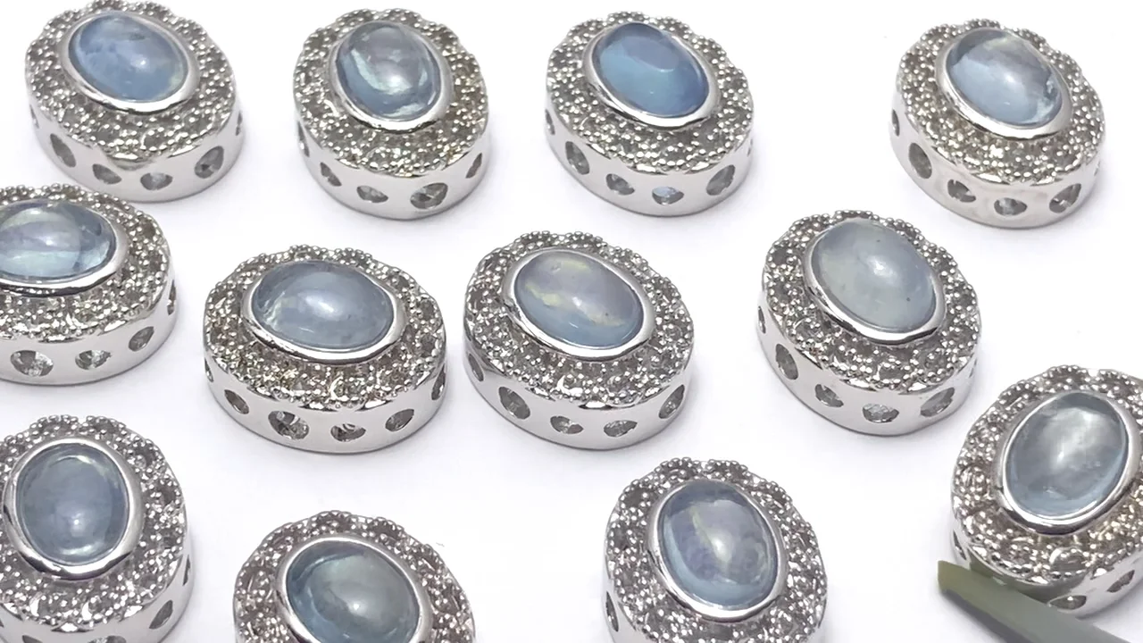 宝石質アクアマリン 枠留めオーバル13×11mm 1個｜天然石ビーズの卸問屋 