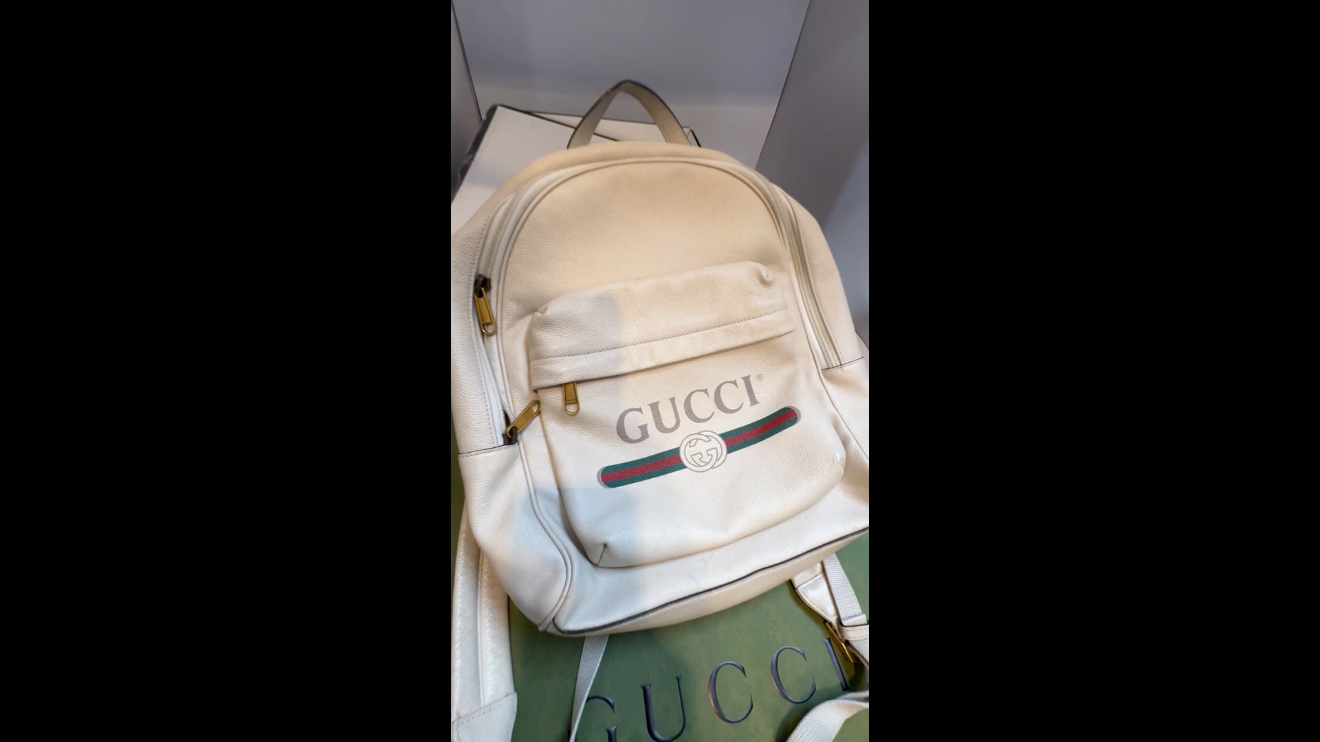 Gucci Logo Cripto Print Leather Ivory 100% Authentic W/ BOX 
