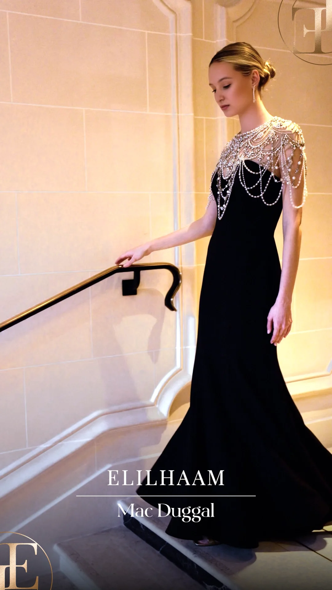 【Mac Duggal】Draped Pearl Beaded Mermaid Gown 関税送料込 Black Draped Pearl Beaded Mermaid Gown | Mac Duggal