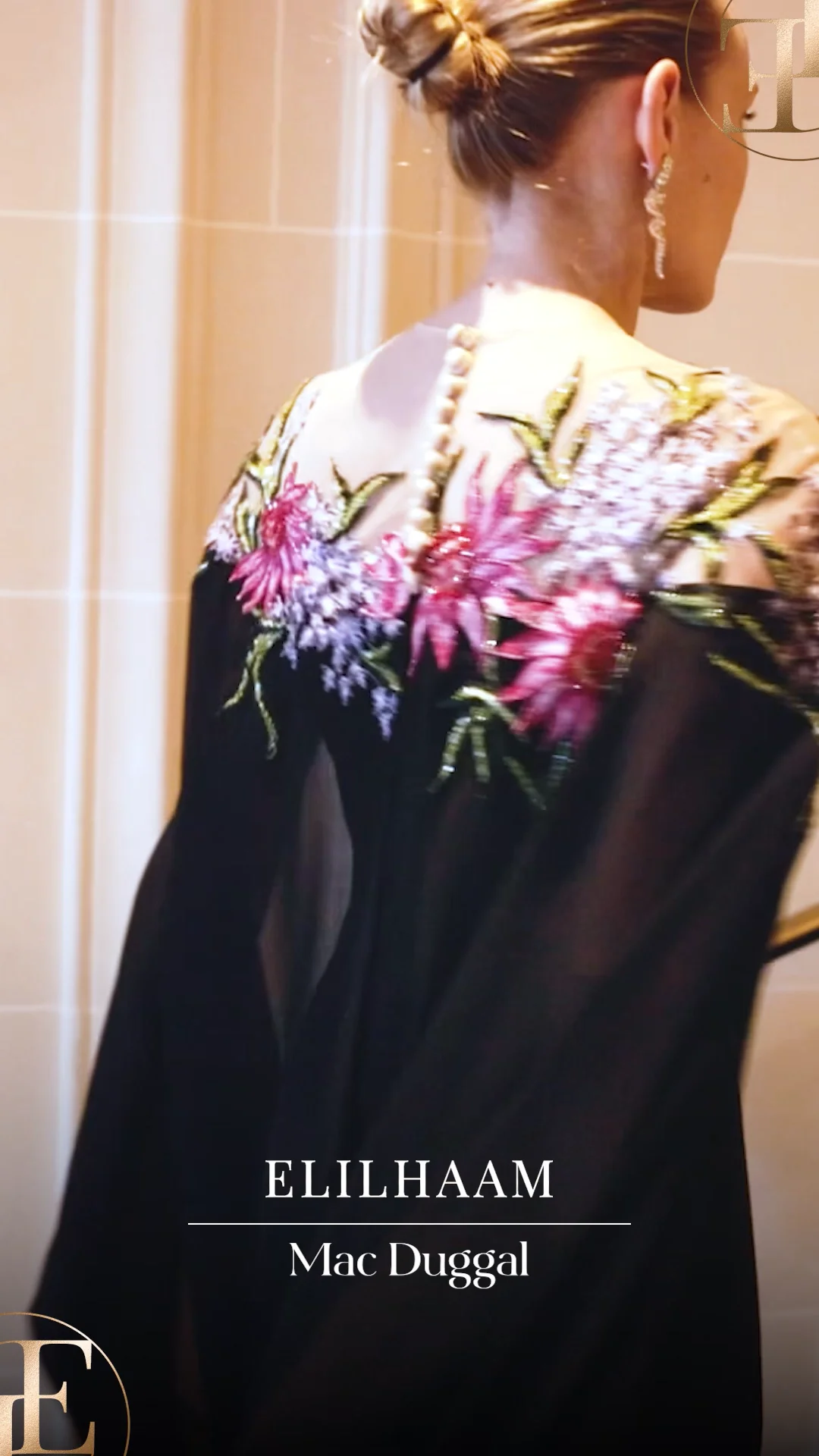Sheer Cape Gown with Beaded Embroidery