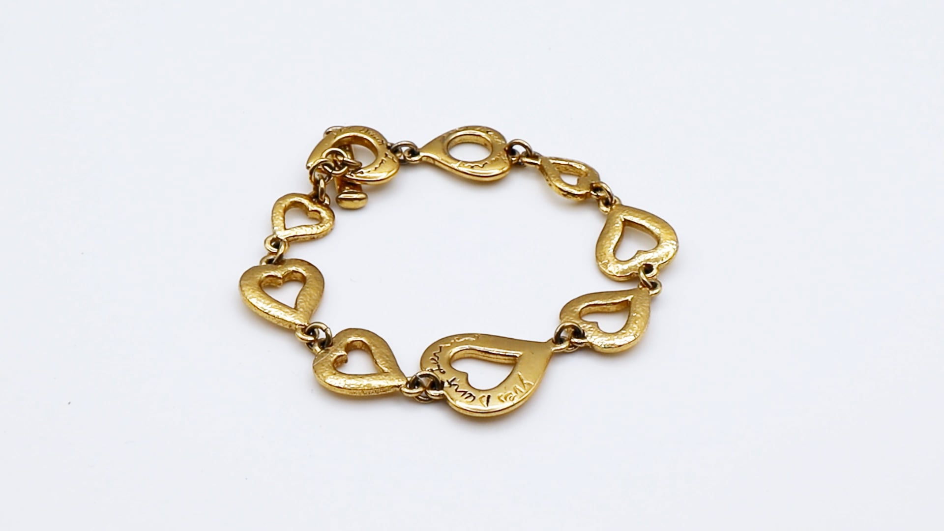 YVES SAINT LAURENT YSL Vintage Gold Tone Heart Link Bracelet For