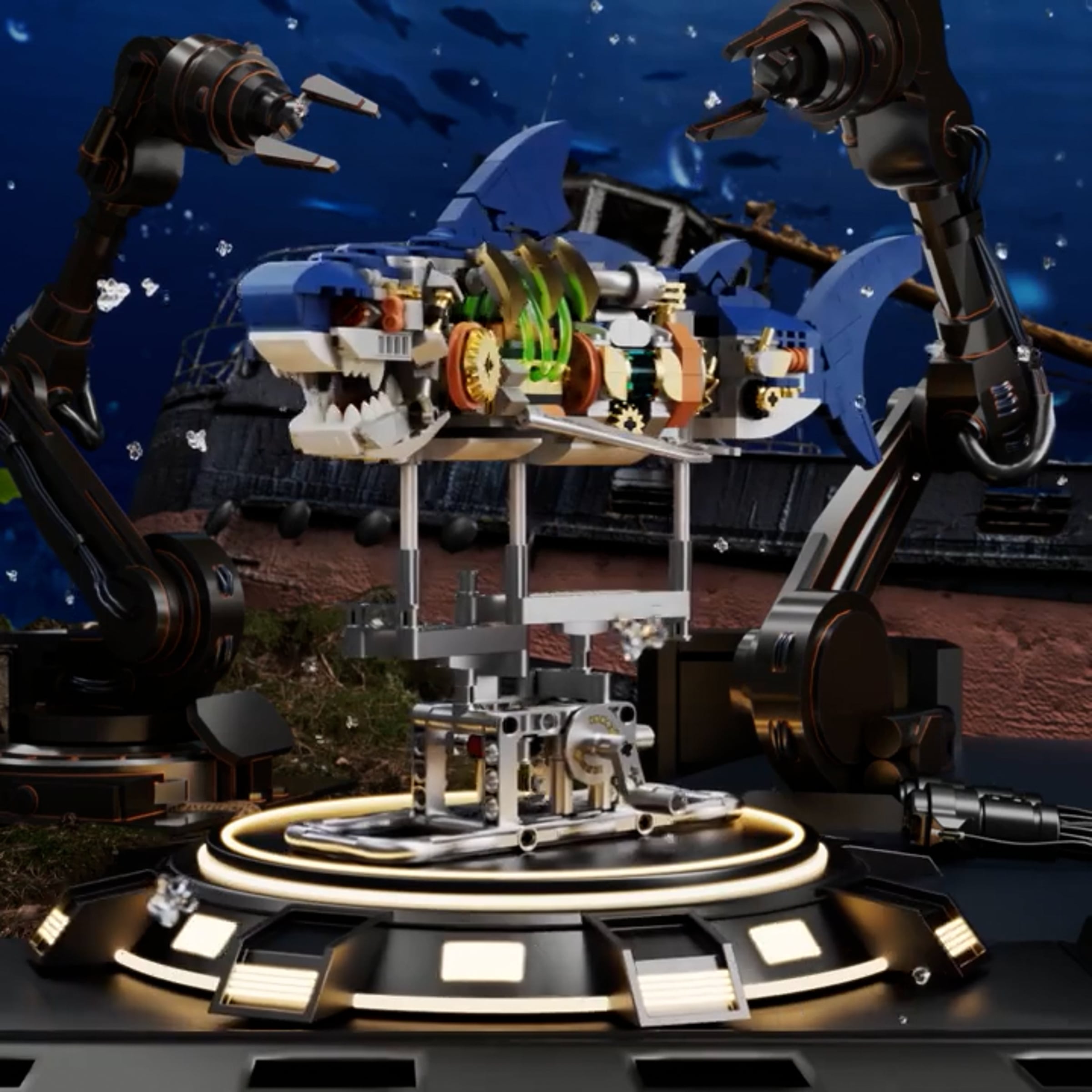 Mechanical Shark Building Set with Display Stand and Lights