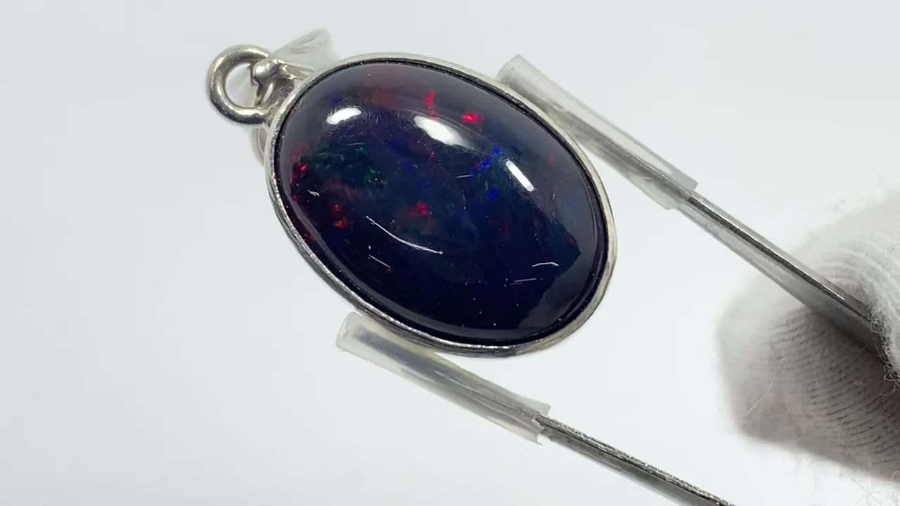 ブラックオパール ネックレストップ ソ付 シルバー925 動画】【1点もの】ブラックオパールAAA ペンダントトップ SILVER925製