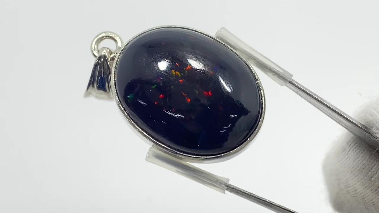 高品質【新品】天然オパールペンダントトップ silver925製 ★ルース大きめ 動画】【1点もの】ブラックオパールAAA ペンダントトップ SILVER925製