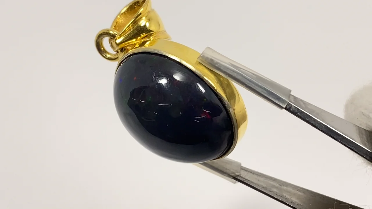 動画】【1点もの】ブラックオパールAAA ペンダントトップ 18KGP製 NO