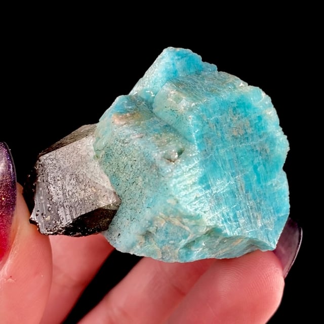 Microcline var: Amazonite with Smoky Quartz and rare TOURMALINE association