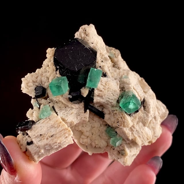 Fluorite with Schorl on Microcline