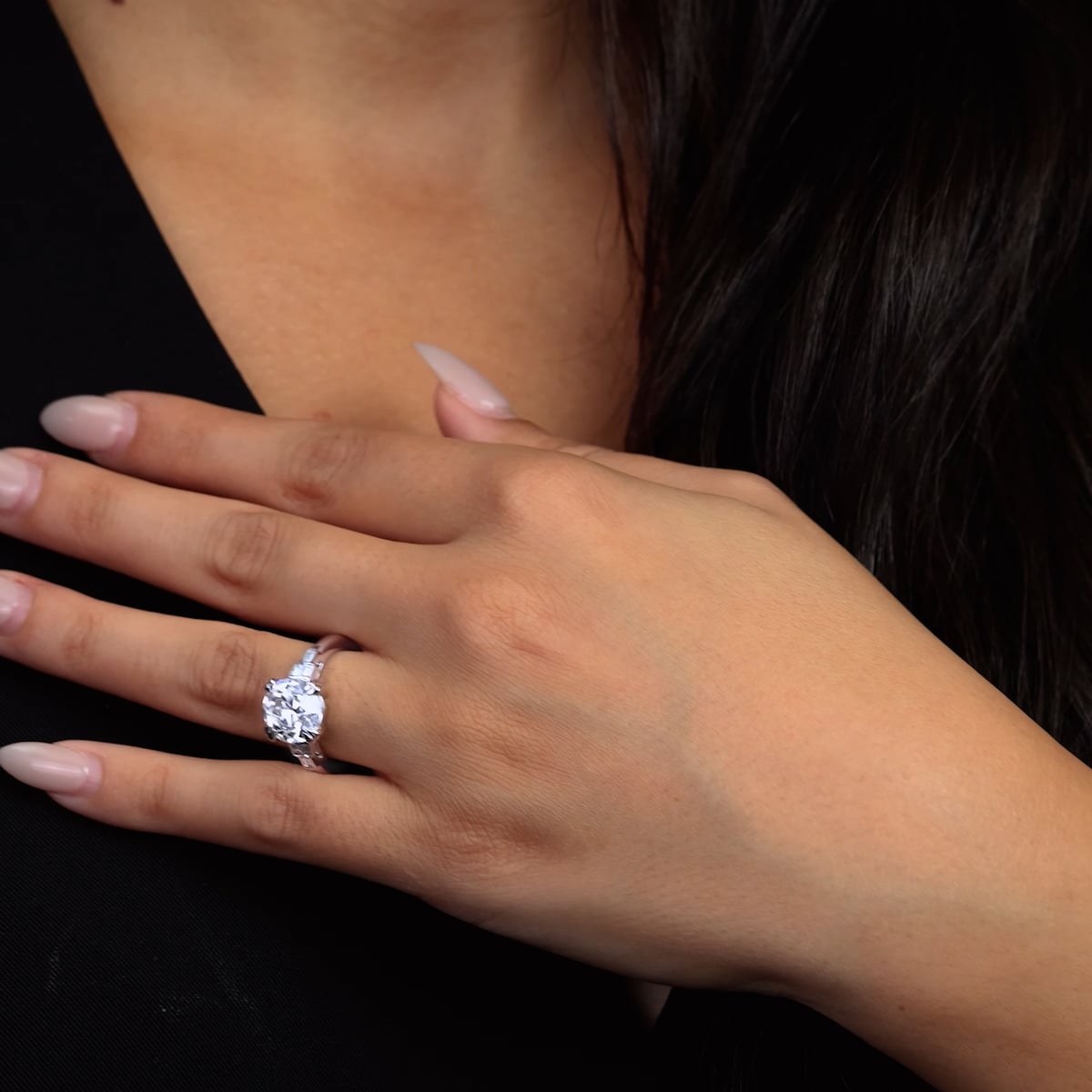 product video 2 for 2 1/5 ctw Round Lab Grown Diamond Art Deco Side Stone Engagement Ring