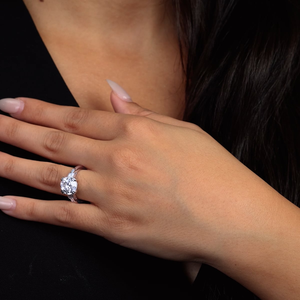 product video 2 for 2 1/5 ctw Round Lab Grown Diamond Art Deco Side Stone Engagement Ring