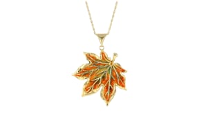 Italian Multicolored Enamel Maple Leaf Pendant Necklace in 18kt Gold Over Sterling