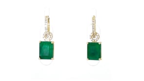 5.50 ct. t.w. Emerald and .20 ct. t.w. White Topaz Drop Earrings in 18kt Gold Over Sterling