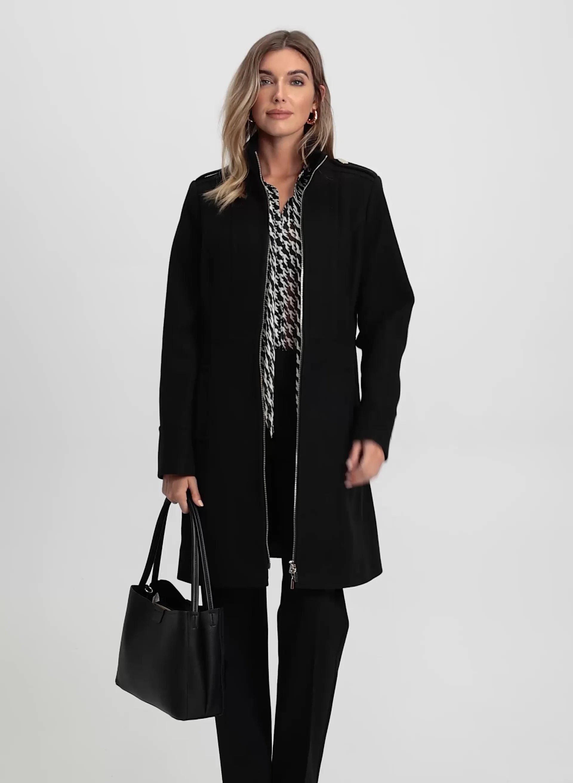 Zip Front Wool-Blend Coat