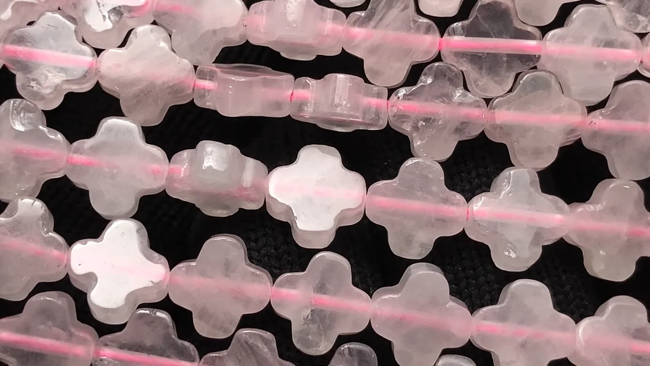 ローズクォーツ フラワーモチーフ8×8×3mm 1連｜天然石ビーズの卸問屋