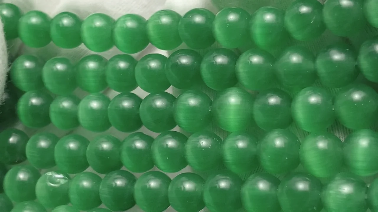 グリーンカラーキャッツアイ ラウンド8mm 1連｜天然石ビーズの卸問屋