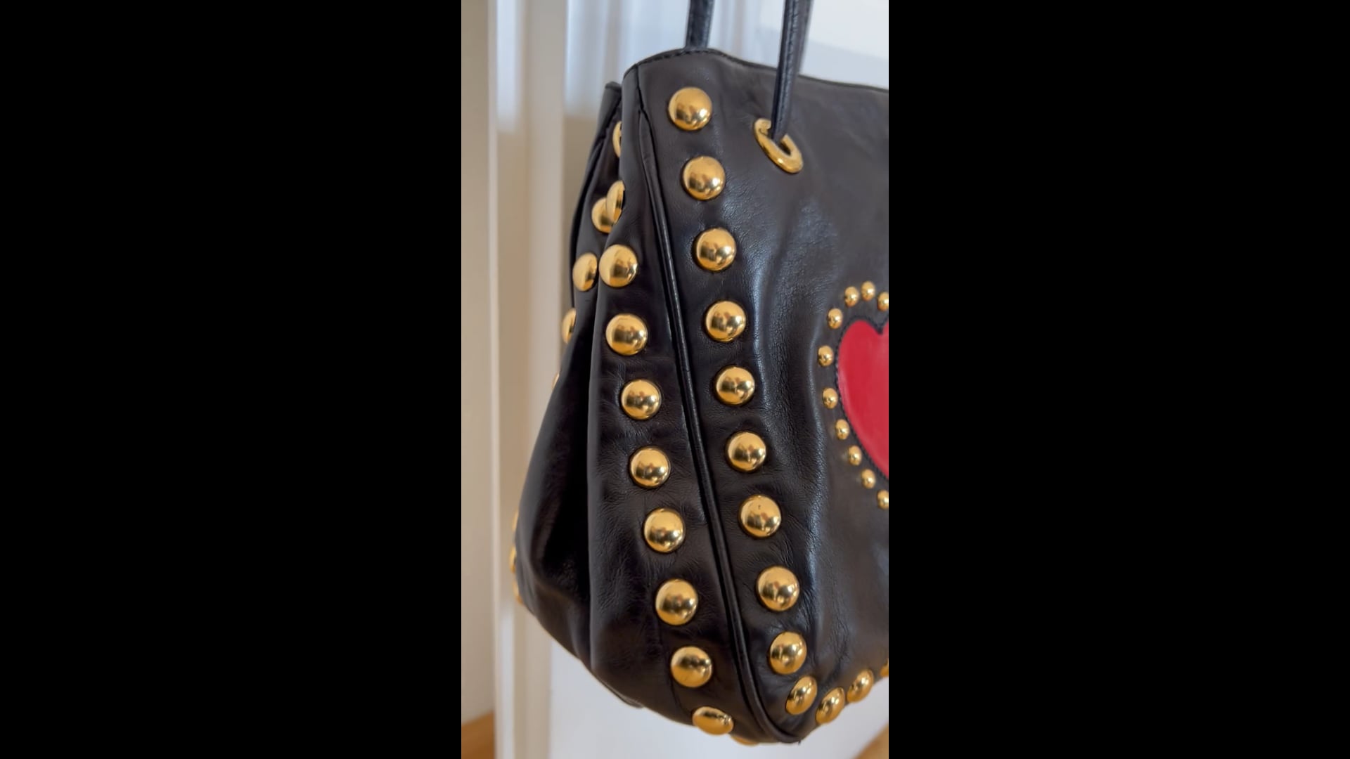 MOSCHINO by Redwall Black Red Heart-Appliqued and Studded Shoulder 