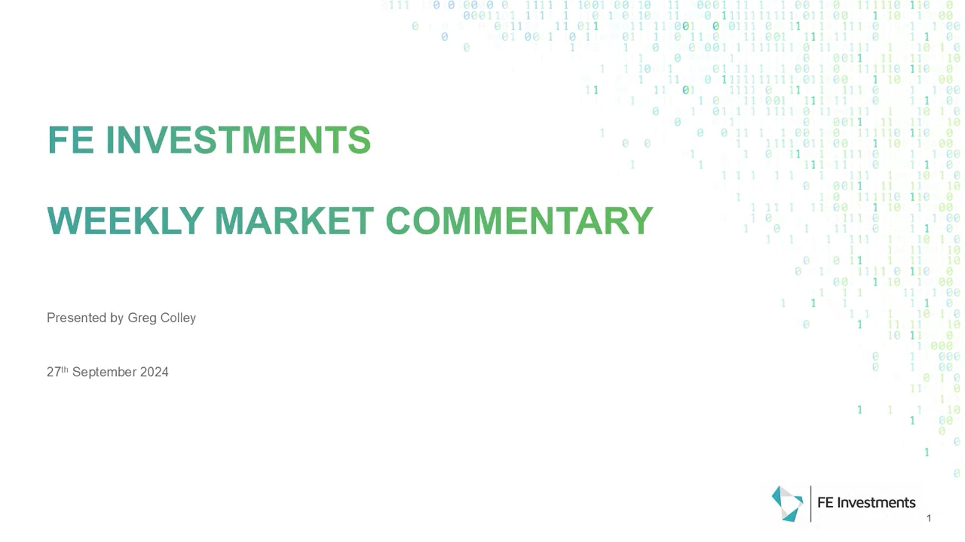 FE Investments Weekly Market Commentary - 27 September 2024