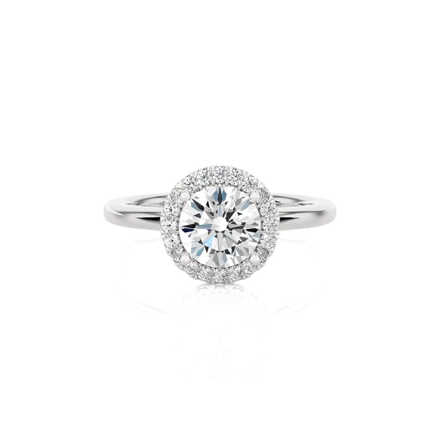 3.00 carat solitaire halo ring in white gold with round lab grown diamonds