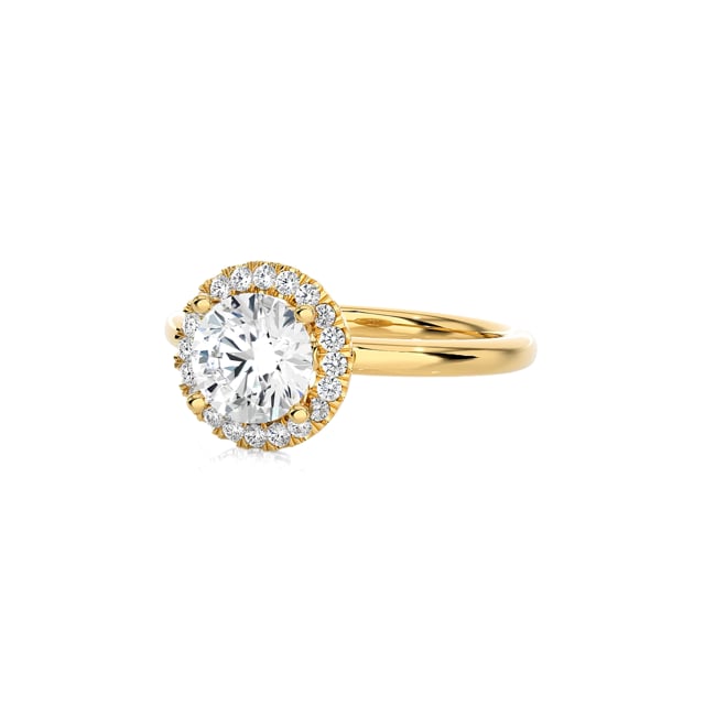 3.00 carat solitaire halo ring in yellow gold with round lab grown diamonds