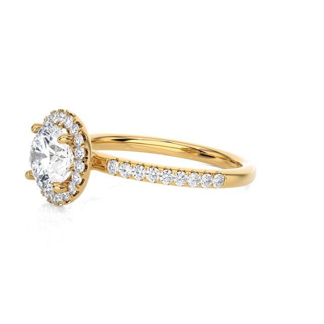 2.00 quilates halo anillo solitario en oro amarillo con diamantes redondos