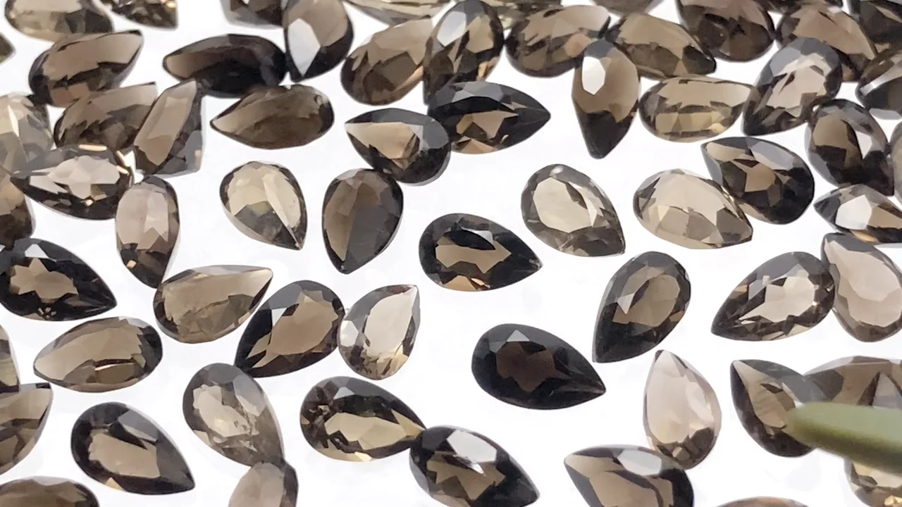 動画】宝石質スモーキークォーツAAA ルース ペアシェイプファセット