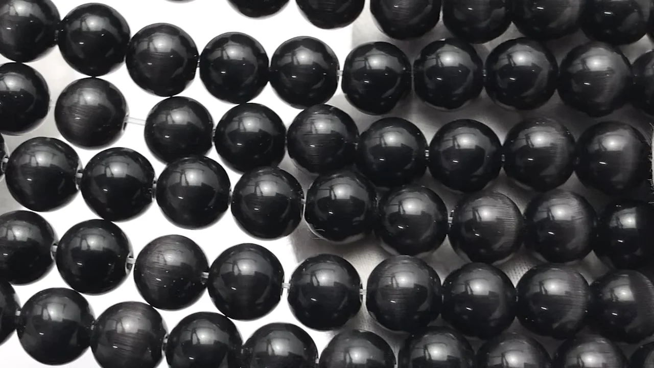 ブラックカラーキャッツアイ ラウンド10mm 1連｜天然石ビーズの卸問屋
