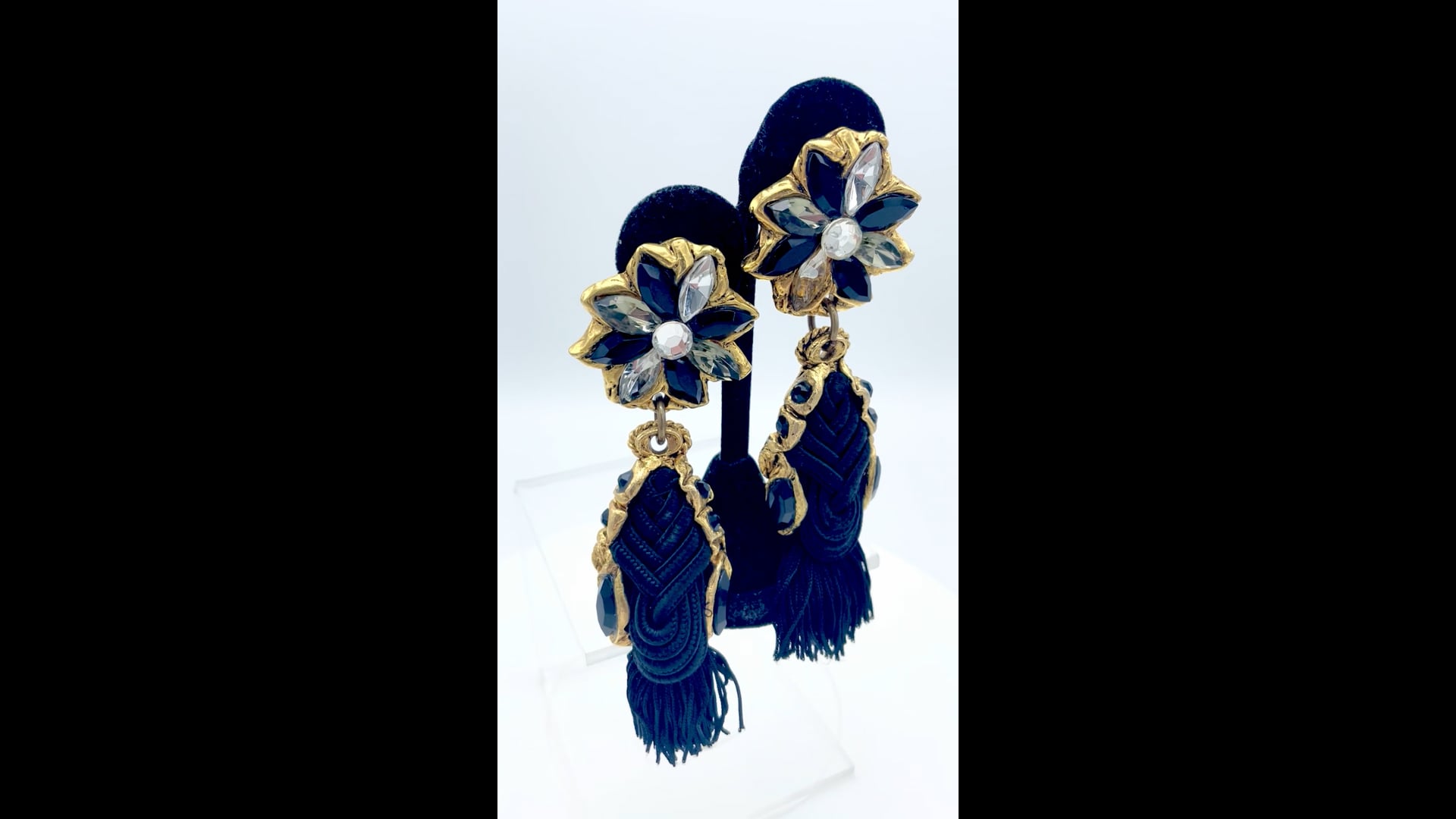 Boucles D'oreilles Vintage KALINGER En Résine Et Strass Doré - Occasion Très Bon état, Plaqué Or 24 Carats