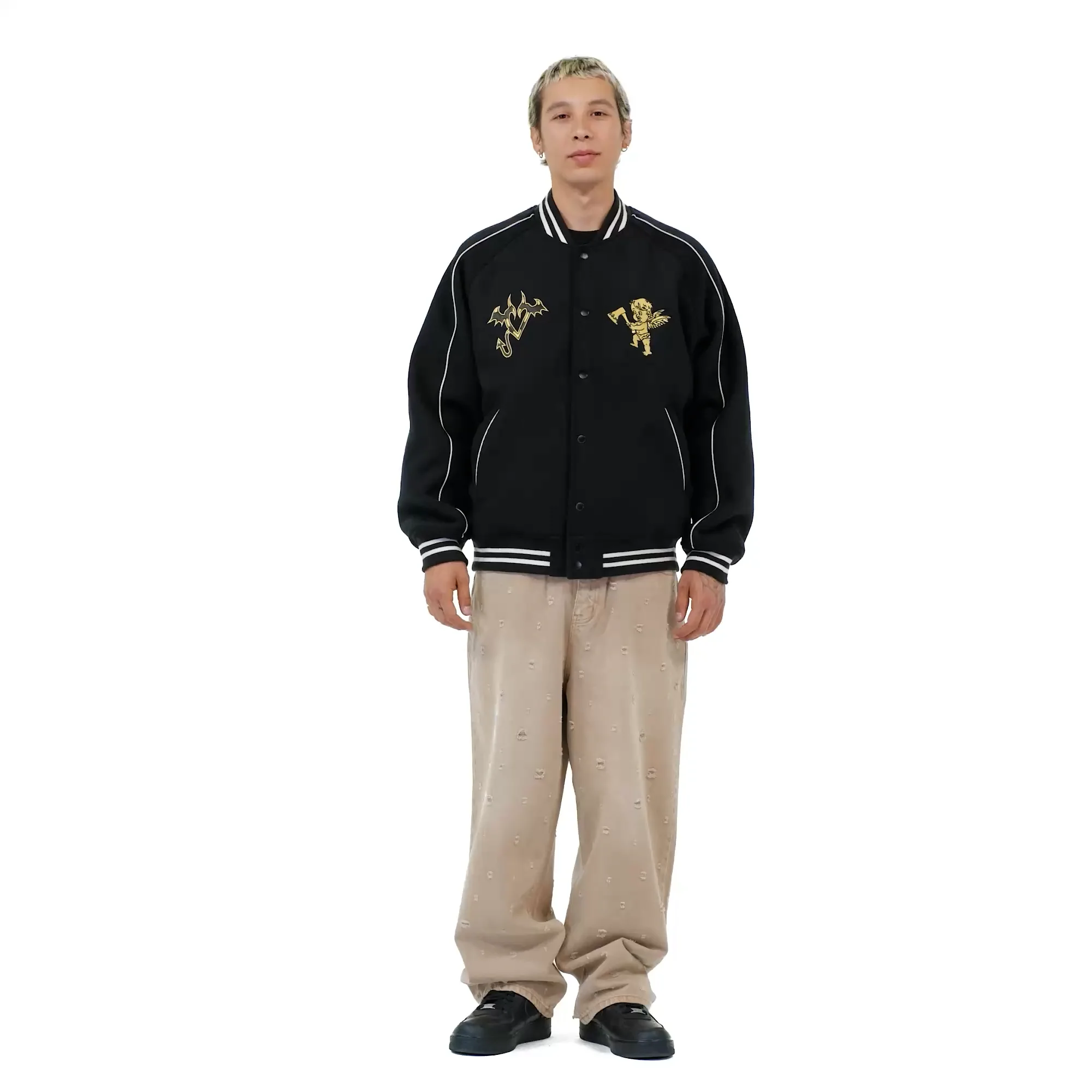 スタジャン WKNDRS ANGEL STADIUM JACKET SA399 MUSINSA公式 | WKNDRS ANGEL STADIUM JACKET (BLACK)