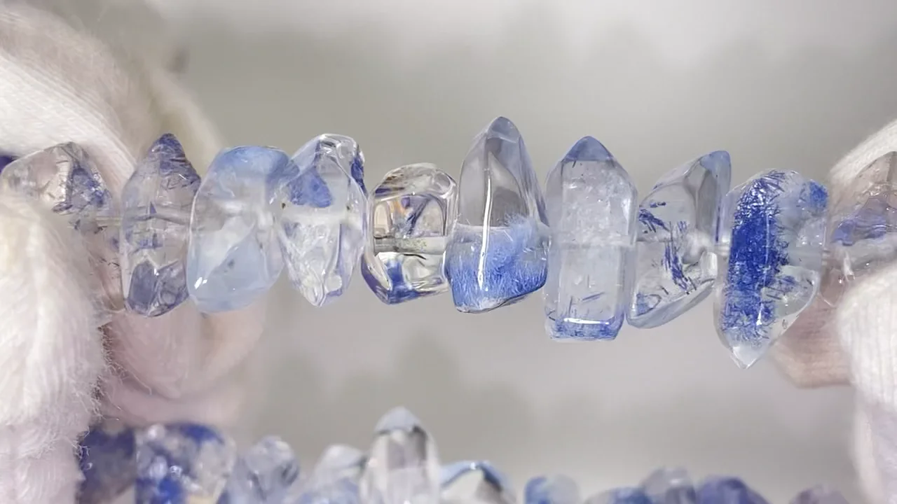 動画】【1点もの】デュモルチェライトインクォーツ タンブル 1連