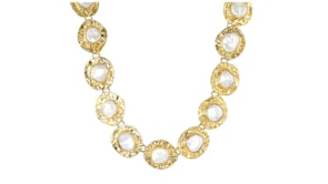 10x12mm Bezel-Set Cultured Baroque Pearl Disc Necklace in 18kt Gold Over Sterling