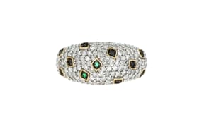 1.05 ct. t.w. White and Black Diamond Ring with Emerald Accents in 18kt Gold Over Sterling
