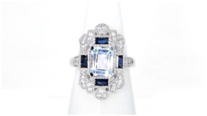 1.70 Carat Aquamarine and .50 ct. t.w. Sapphire Ring with .50 ct. t.w. White Zircons in Sterling Silver