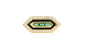 .20 ct. t.w. Emerald and .10 ct. t.w. White Topaz Art Deco-Style Ring with Black Enamel in 18kt Gold Over Sterling