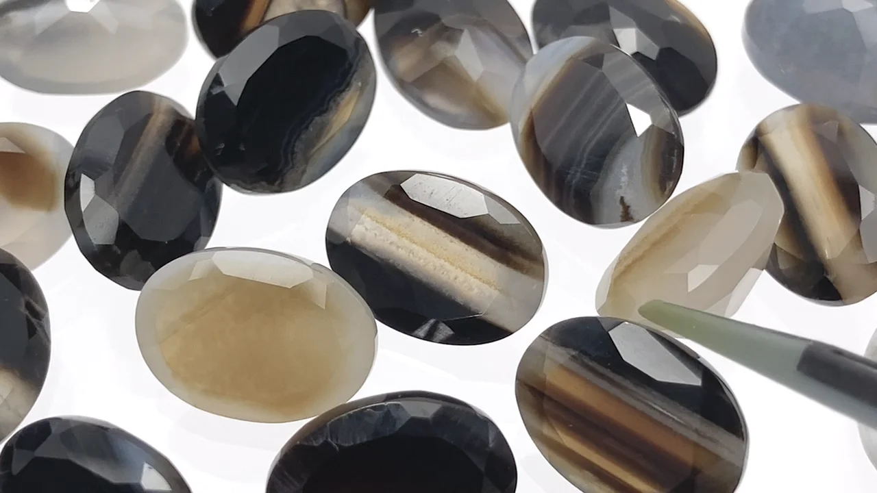 ブラックストライプアゲート ルース オーバルファセットカット14×10mm
