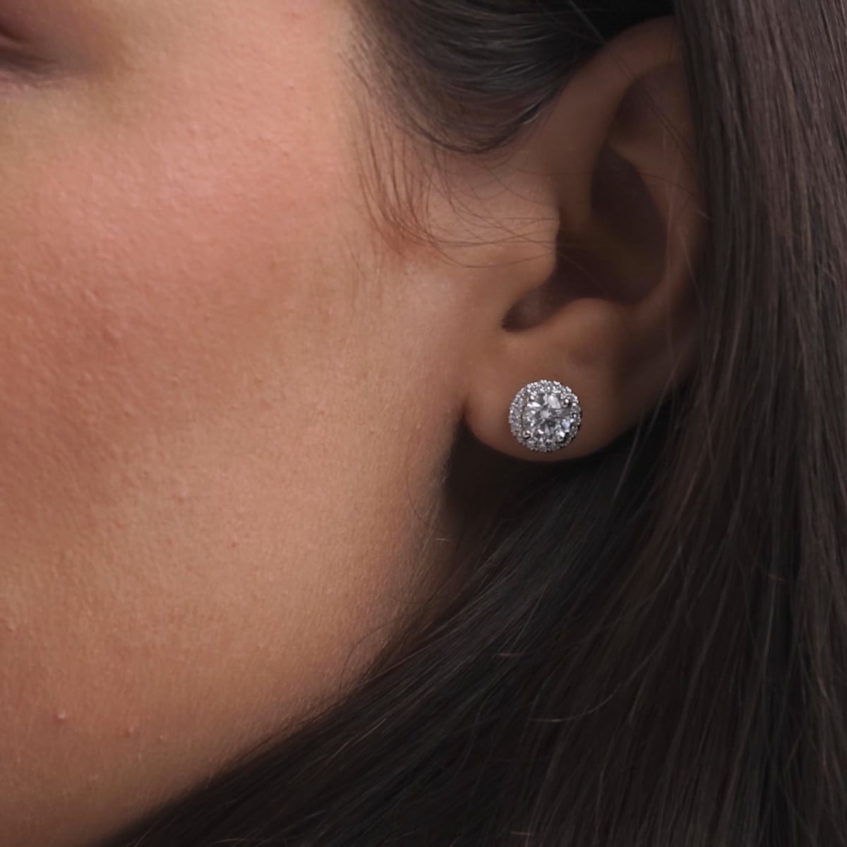 1 7/8 ctw Round Lab Grown Diamond Halo Certified Stud Earrings 14K White Gold, GH, VS2+