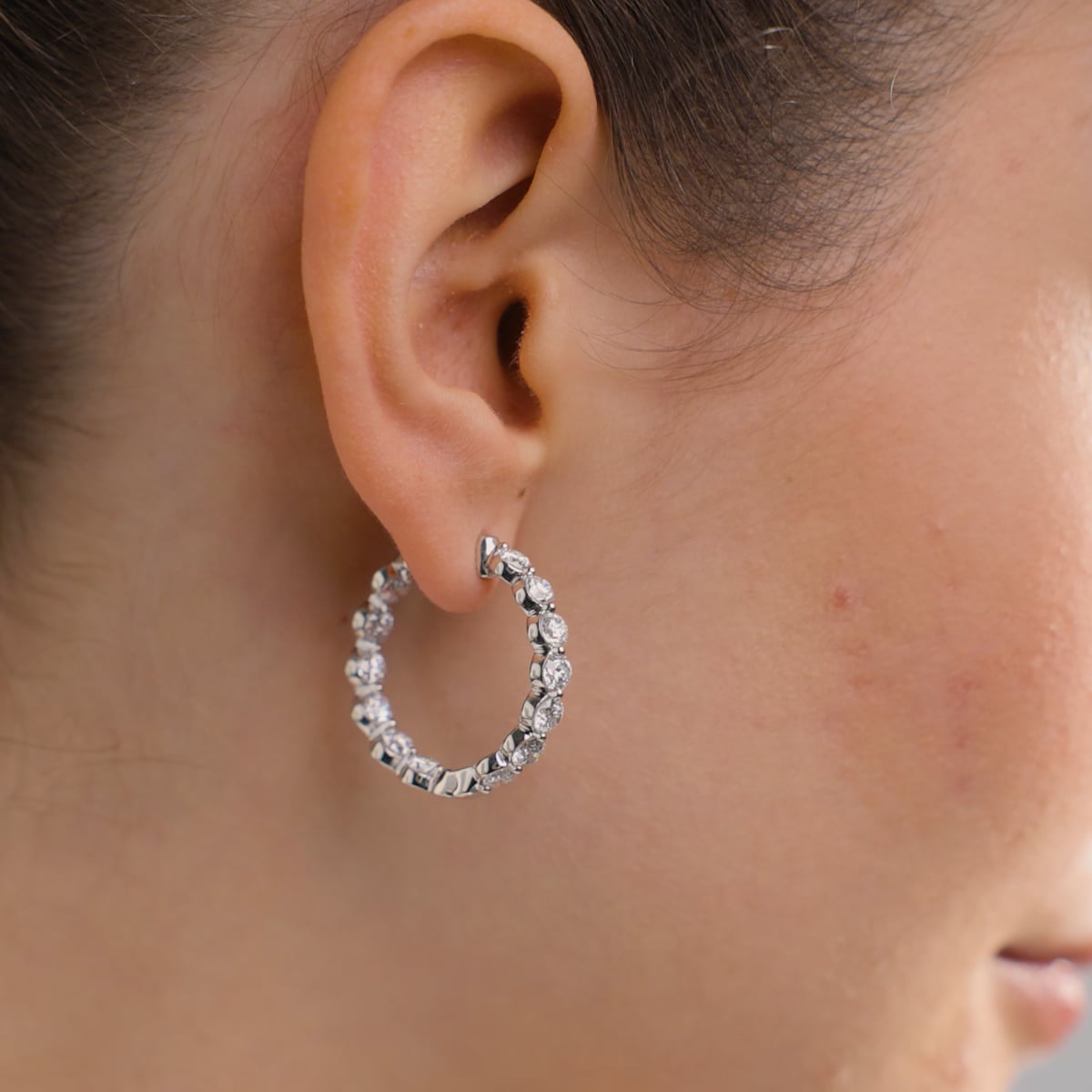 5 ctw Round Lab Grown Diamond Inside Out Floating Hoop Earrings 14K White Gold, F, VS2