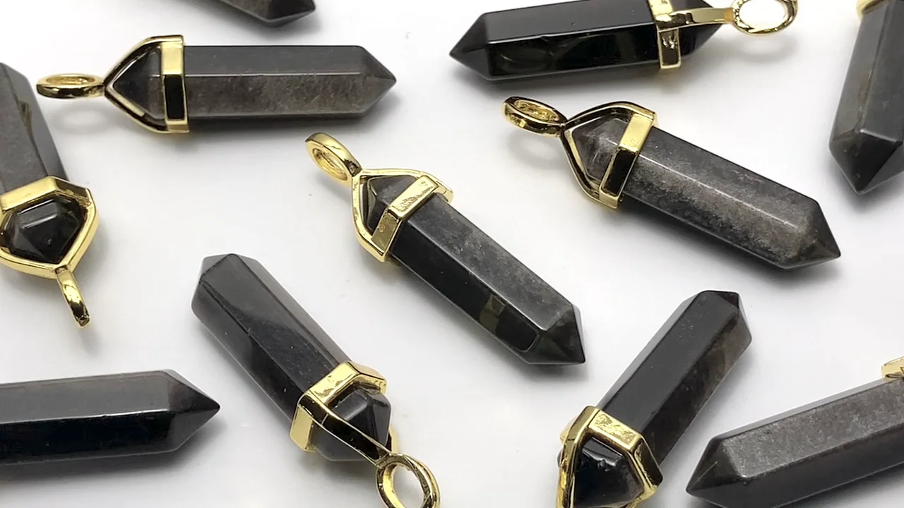 シルバーオブシディアンAAA ダブルポイント ペンダントトップ32×8×8mm