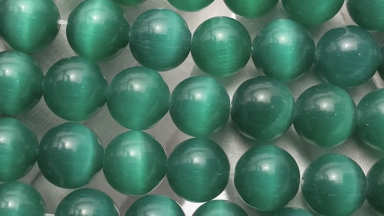 ダークグリーンカラーキャッツアイ ラウンド12mm 1連｜天然石ビーズの