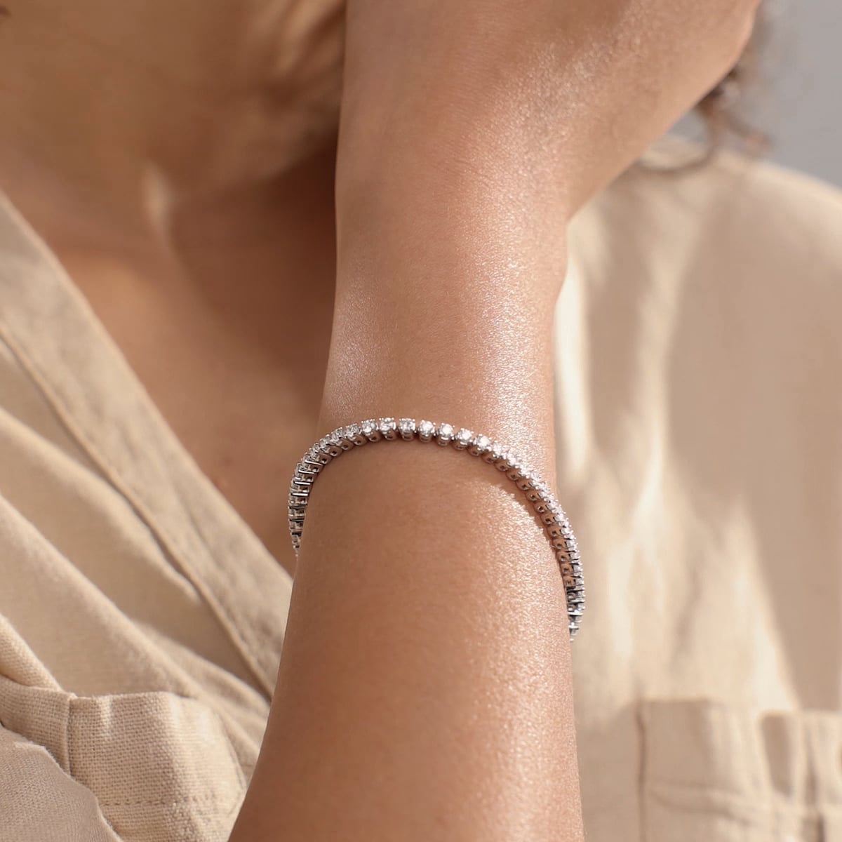 4 ctw Round Lab Grown Diamond Four-Prong Tennis Bracelet - 6.5 Inches 14K White Gold, F, VS2