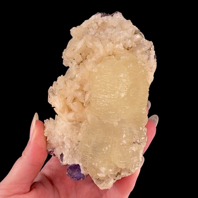 Witherite (doubly-terminated) with Calcite and Fluorite