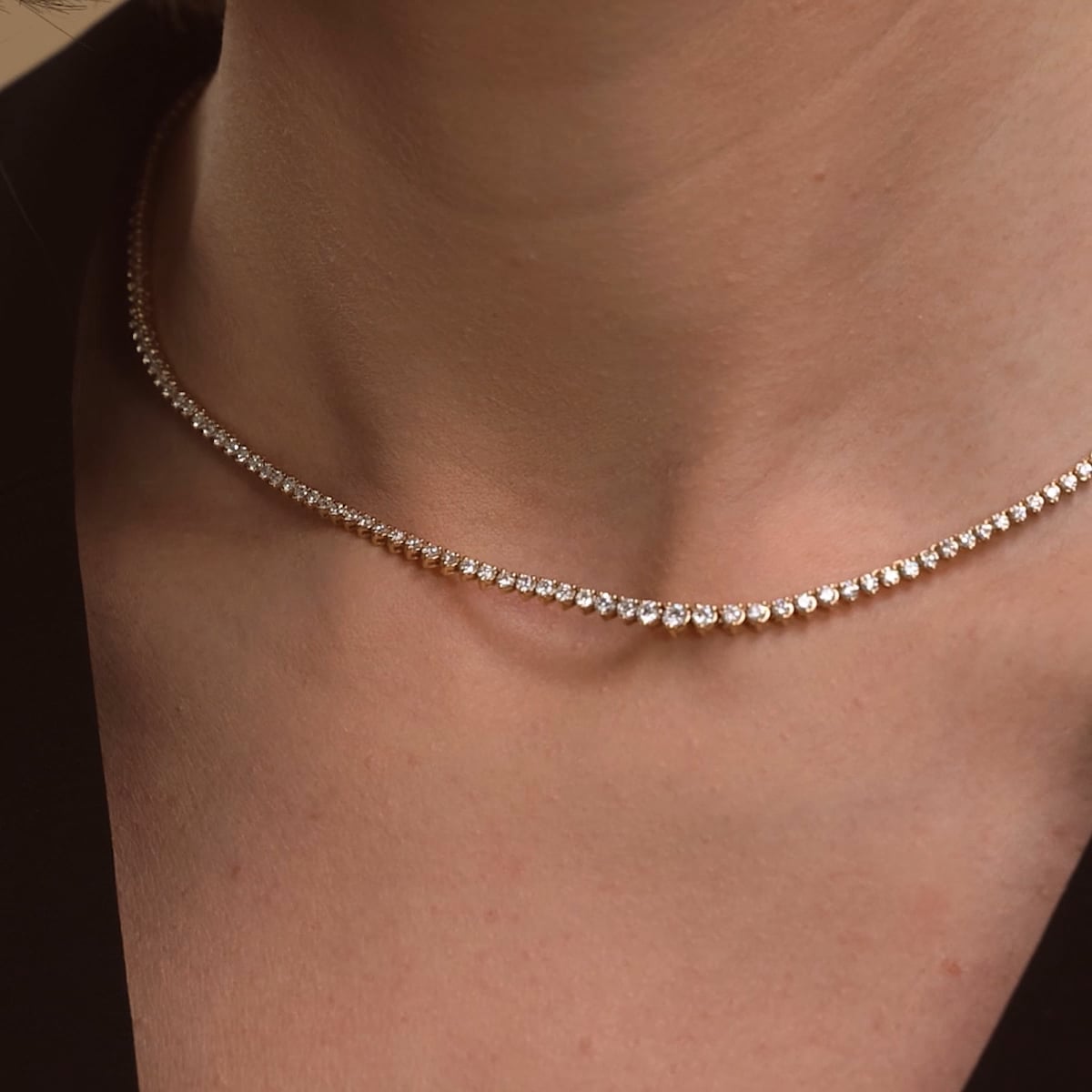 4 ctw Round Lab Grown Diamond Graduated Riviera Fashion Necklace 14K Rose Gold, DE, VS1