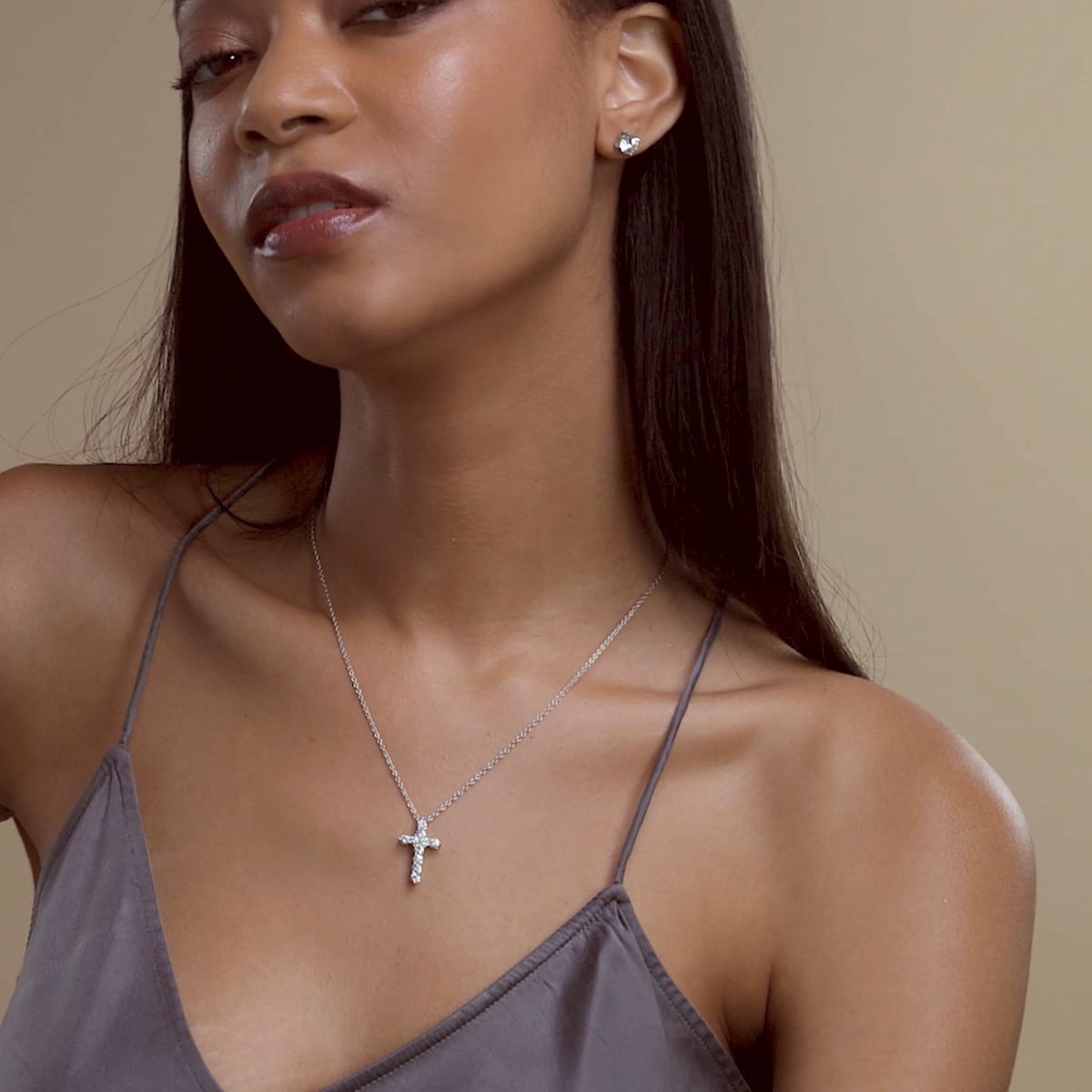 product video 2 for 2 ctw Round Lab Grown Diamond Cross Pendant with Adjustable Chain