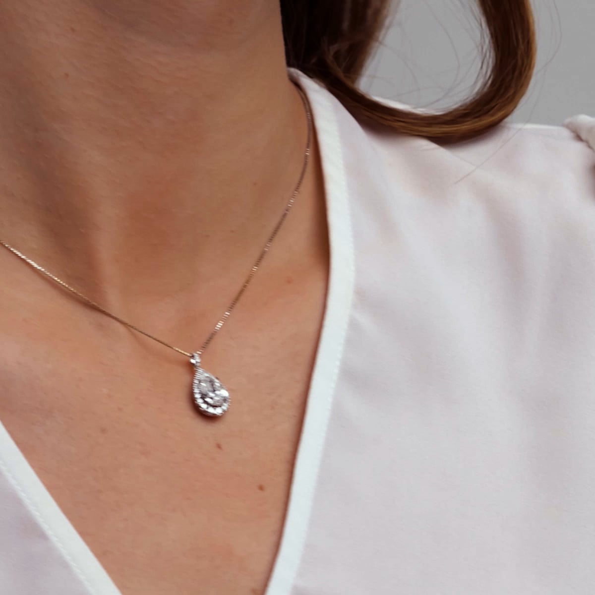 Badgley Mischka Near-Colorless 2 1/4 ctw Pear Lab Grown Diamond Halo Pendant with Adjustable Chain 18K White Gold, FG, VS2+