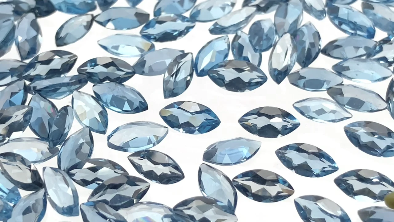 動画】宝石質ロンドンブルートパーズAAA ルース マーキスファセット