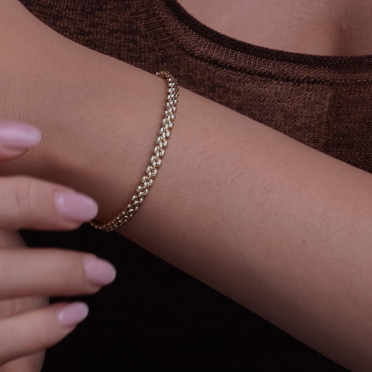 Plain Gold Three Row Oval Bead Chain Bracelet - Grownbrilliance