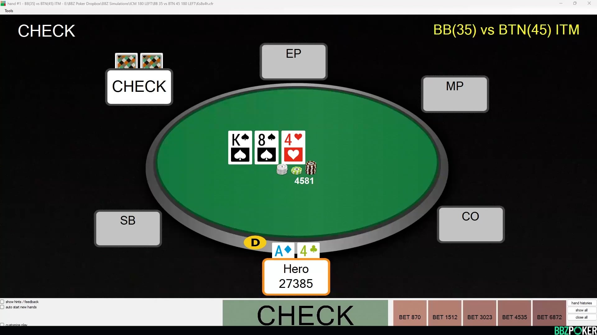 BB(35) vs BTN(45) 180Left/ITM Postflop Part 5