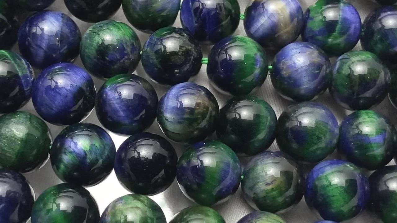 ミックスタイガーアイ ラウンド10mm 【ピンク×グリーン】 1連｜天然石
