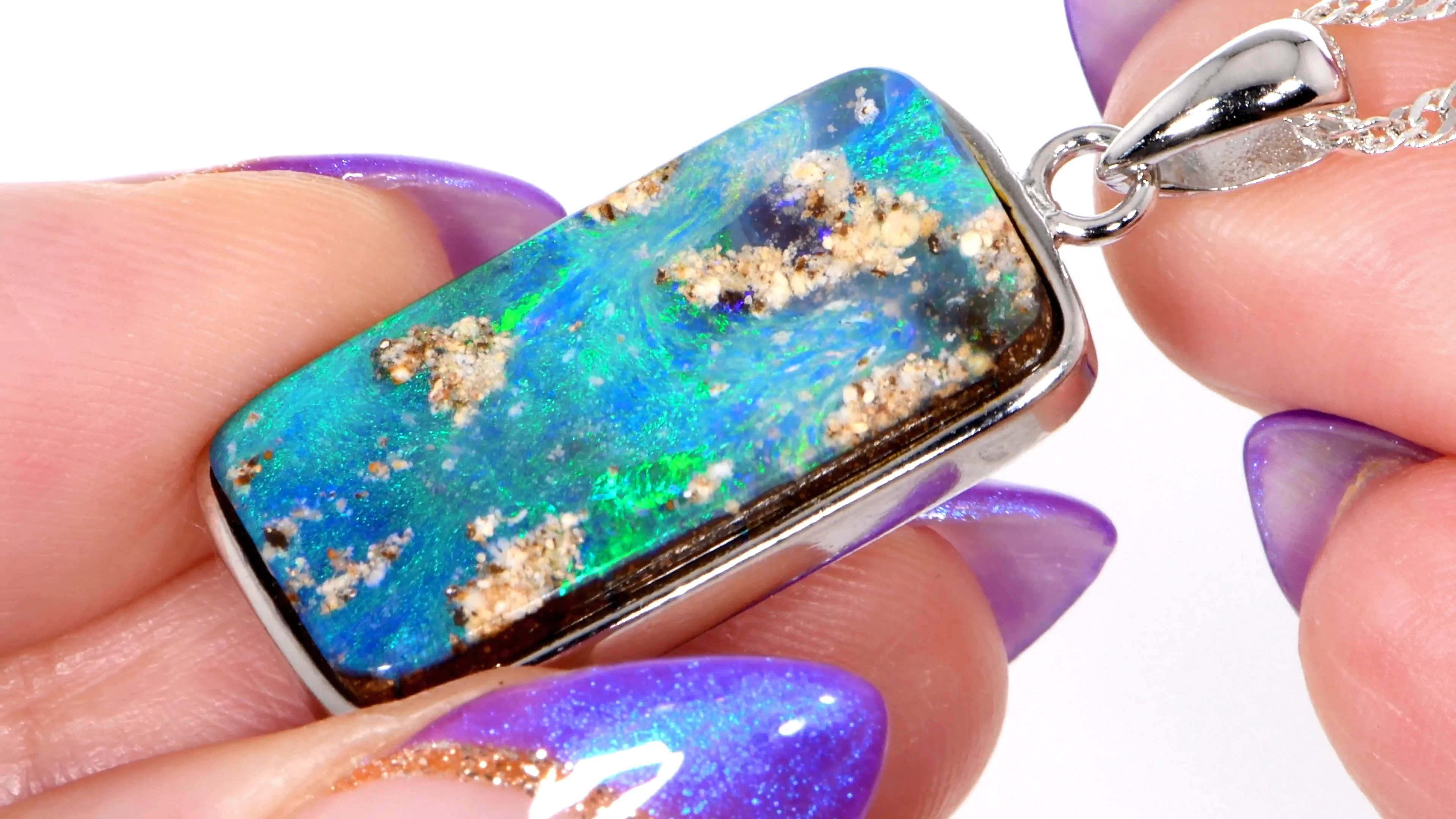 Boulder Opal Pendant 22 ct, Sterling Silver Blue Green Opal