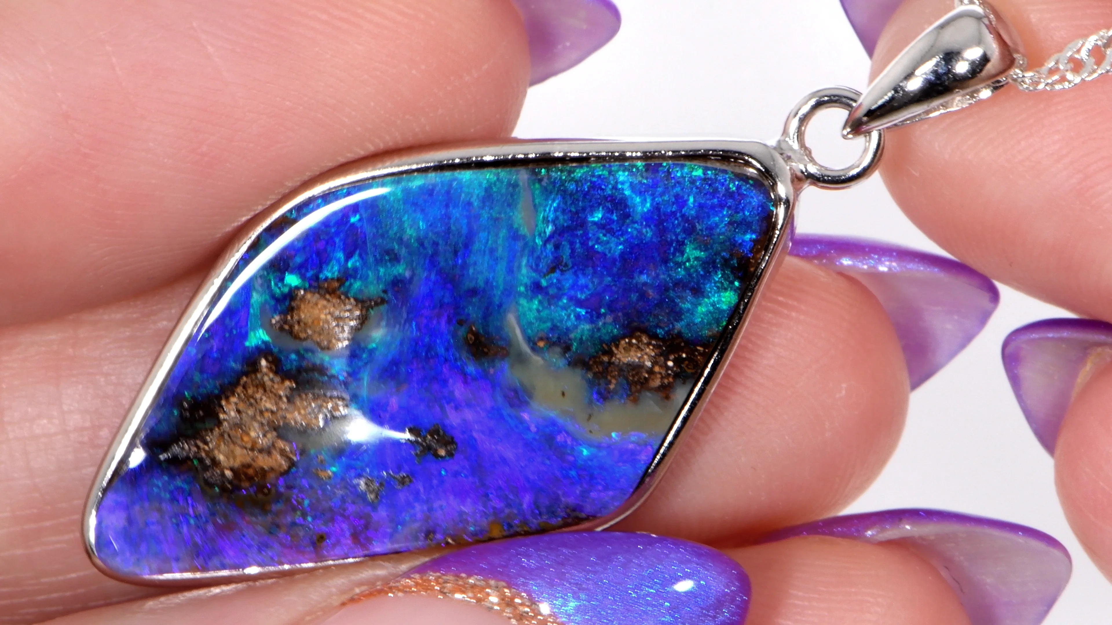 Boulder Opal Pendant 26 ct, Sterling Silver Blue Purple Opal