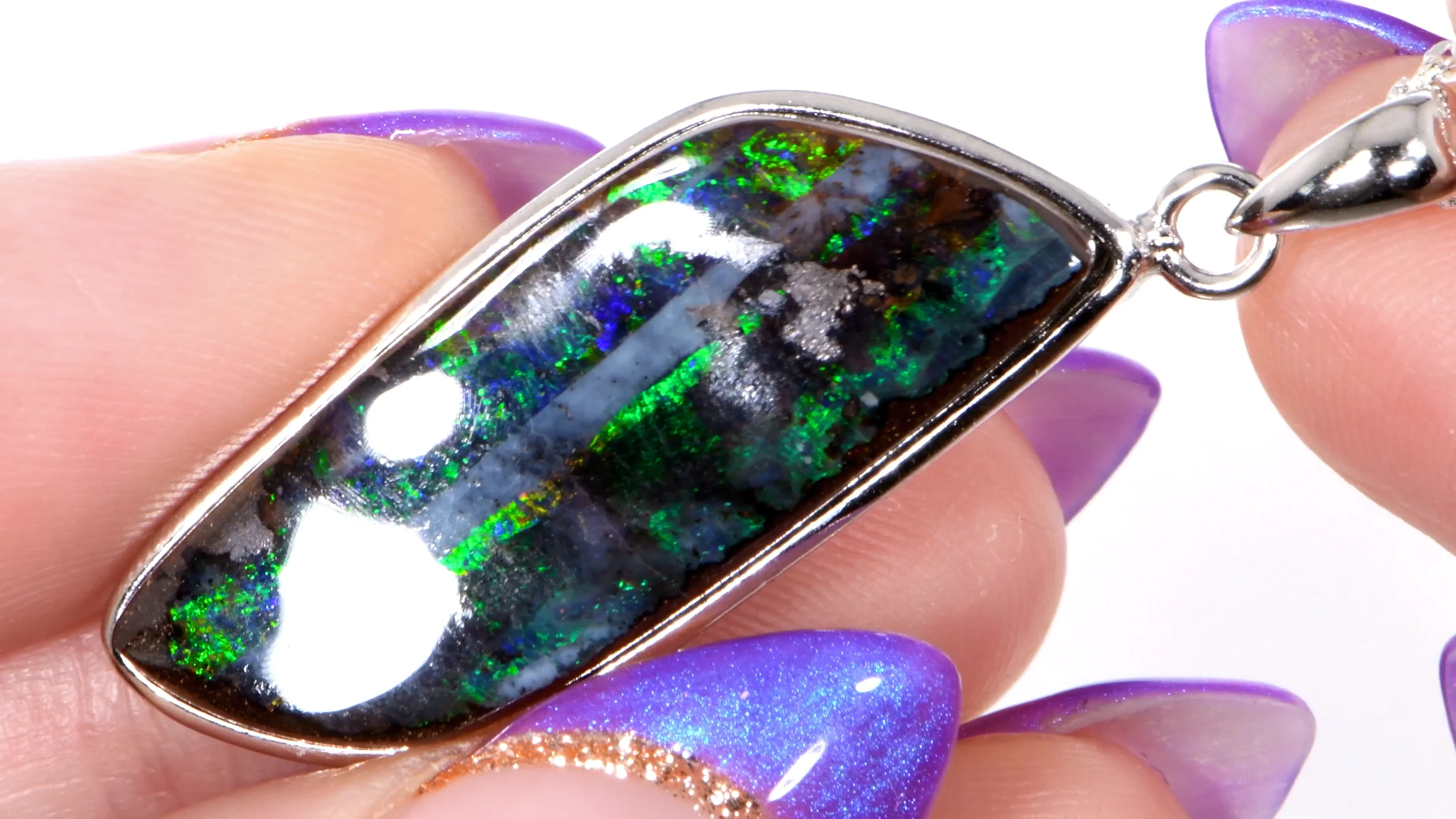 Boulder Opal Pendant 26.8 ct, Sterling Silver Green Flash Opal